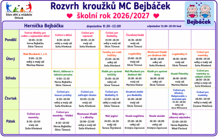 Pravidelné aktivity - školní rok 2026-27 v Bejbáčku